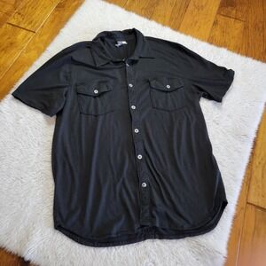 Ibex Merino Wool Button Down Shirt Short Sleeve Men's Large Black *FLAWS*